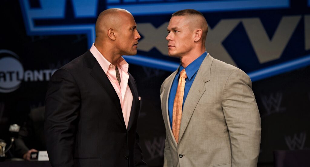 Dwayne Johnson & John Cena in Wrestlemania