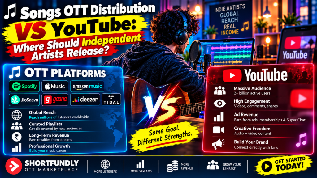Songs OTT Distribution vs YouTube: 11 Powerful Differences Independent Artists Should Know 2 Songs OTT Distribution vs YouTube Where Should Independenttt Artists Release