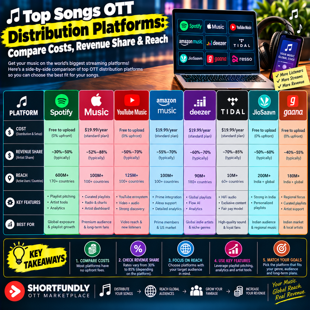 Top 11 Songs OTT Distribution Platforms: Compare Costs, Revenue Share & Reach 2 Distribution