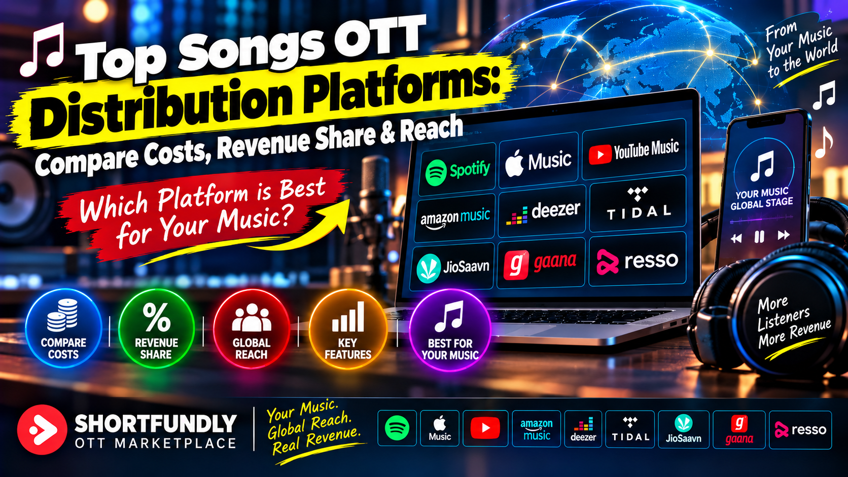 Top Songs OTT Distribution Platforms Compare Costs Revenue Share Reachh